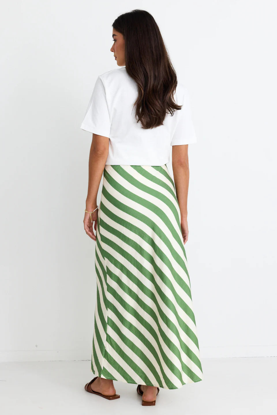 Breathe Apple Stripe Bias Maxi Skirt