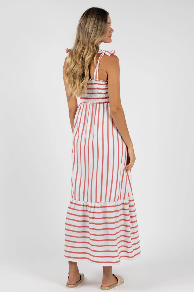 Santos Shirred Dress - Pink Stripe