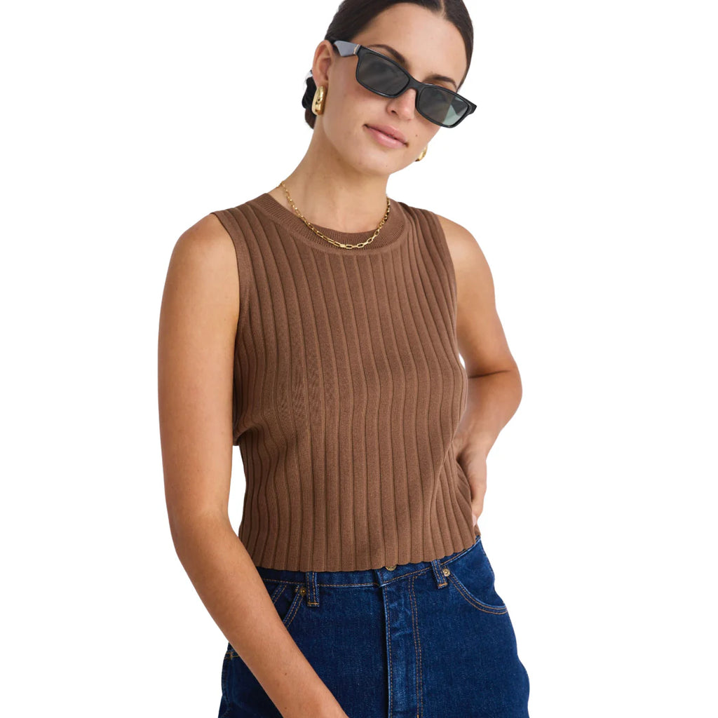 Thesis Coffee Rib Fitted Tank - Brown