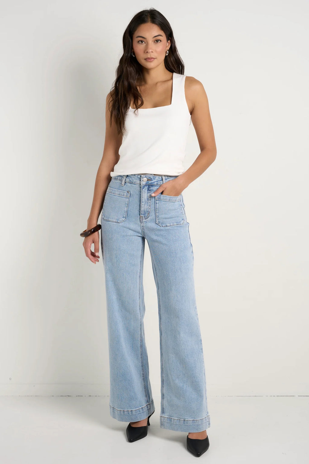 Zoey Light Blue High Rise Wide Leg Pocket Jean Light Blue