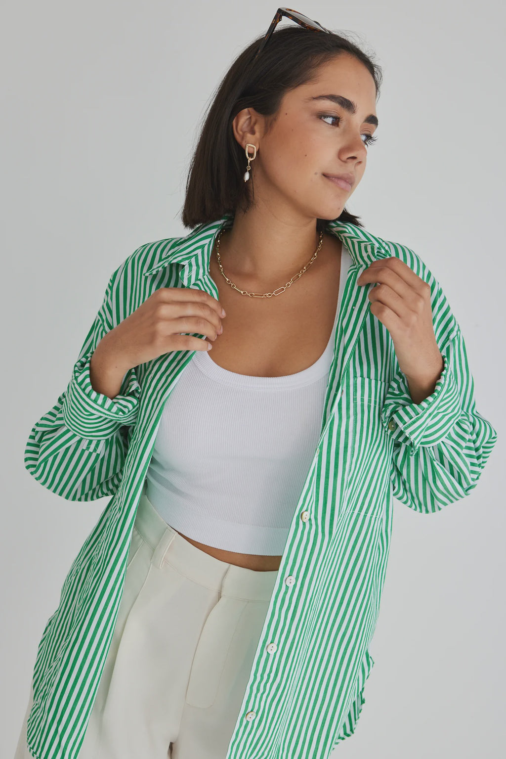 You Got This Oversized Shirt - Poplin Green Stripe